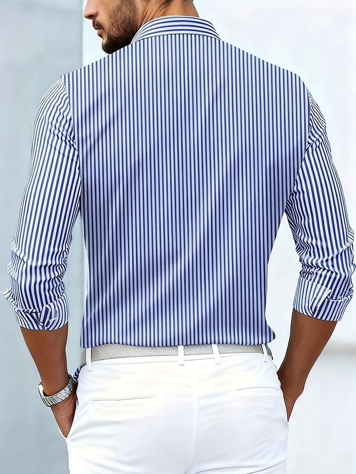 Men's Linen Blend Striped Casual Long Sleeve Button Down Shirt