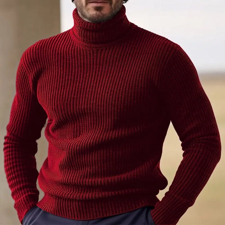 Pull à col roulé en maille côtelée en laine mérinos pour homme
