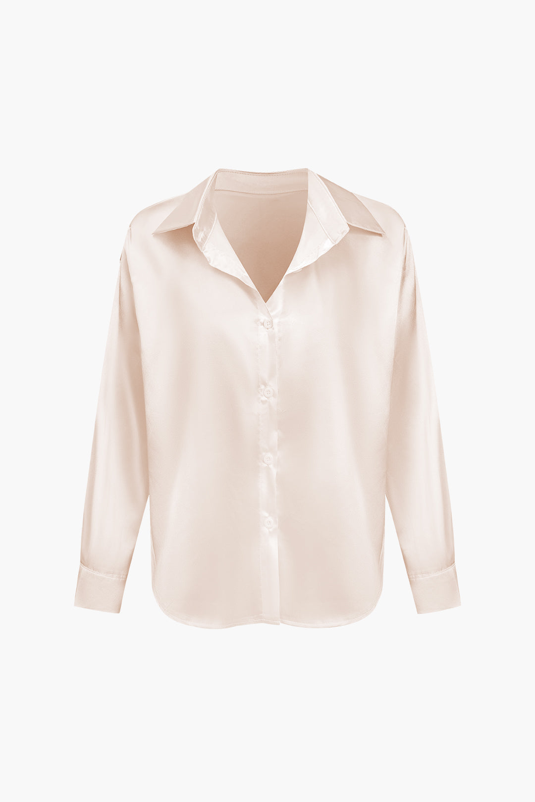 Women's Satin Long-Sleeve Blouse Elegant Silk-Feel Button-Down Shirt