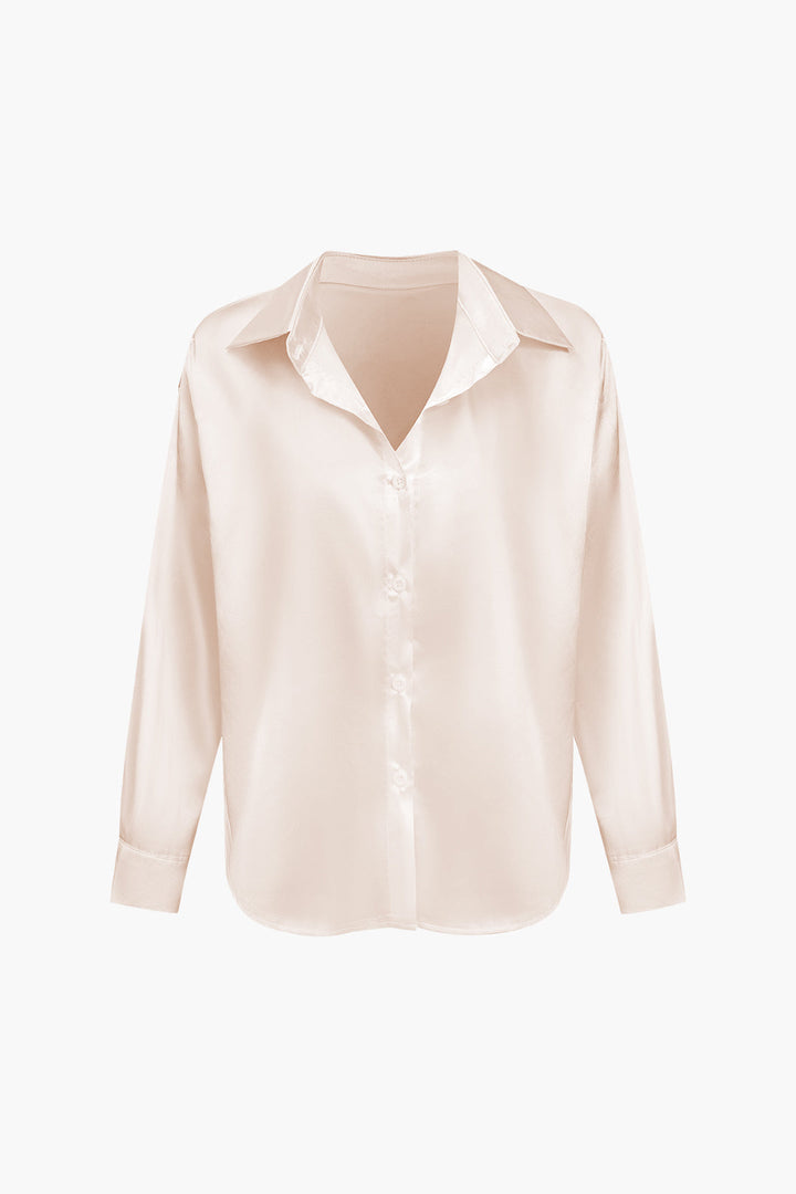 Women's Silk Satin Button Up Shirt Long Sleeve Blouse