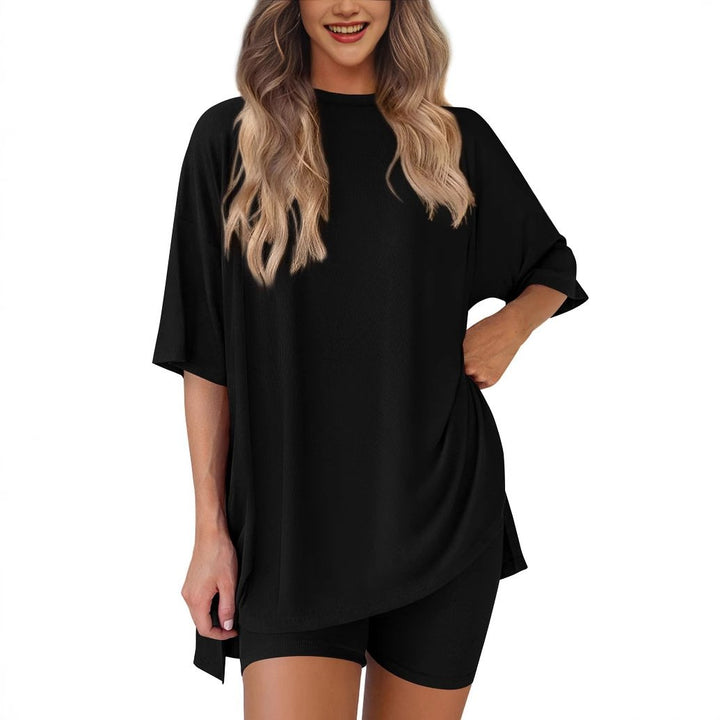 Women's Two Piece Knit Oversized T-Shirt and Shorts Co-ord
