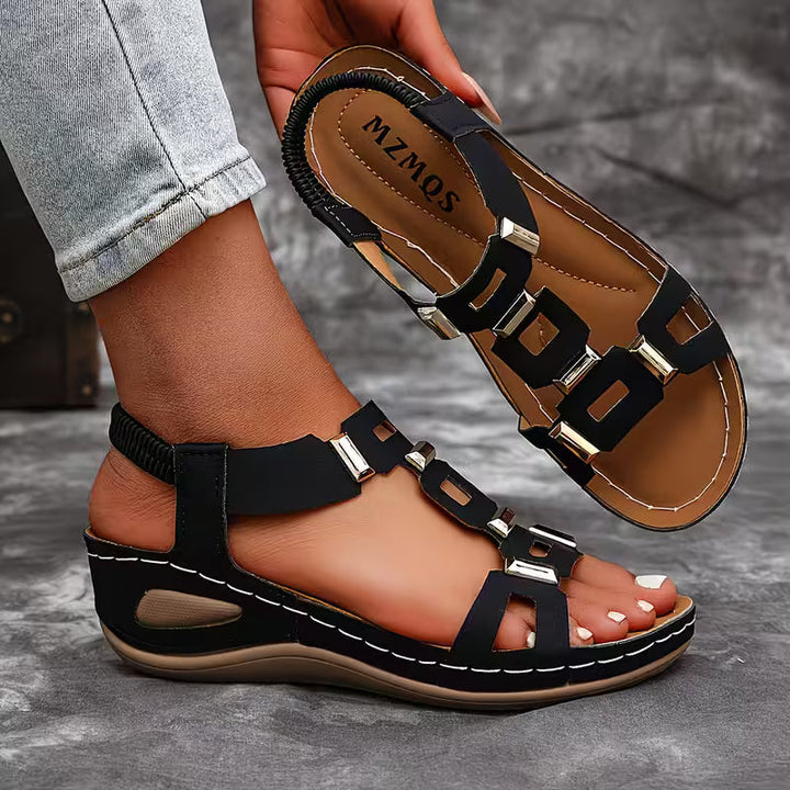 Women’s Leather Open-Toe Slingback Wedge Sandals
