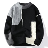 Men's Textured Knit Patchwork Crewneck Sweater