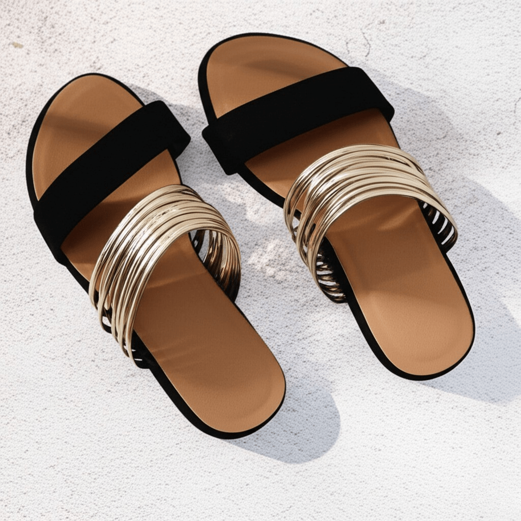 Leather Sandals Women Strapped Flat Open Toe Slides Slip On Shoes