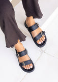 Women's Leather Double Buckle Slide Footbed Platform Sandals