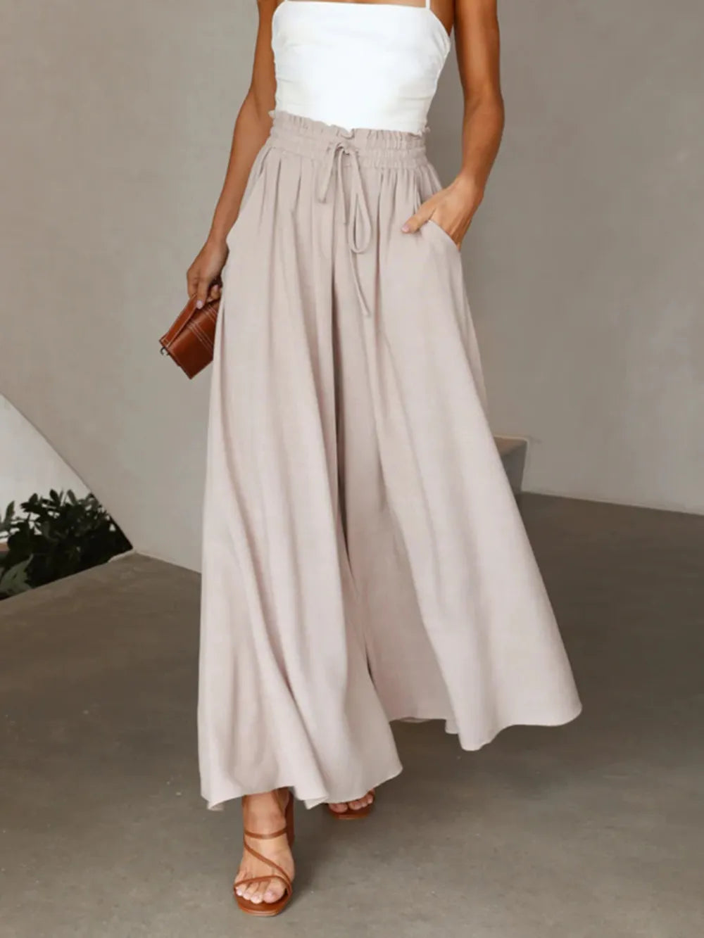 Women's Linen Wide Leg Trousers High Waisted Palazzo Pants
