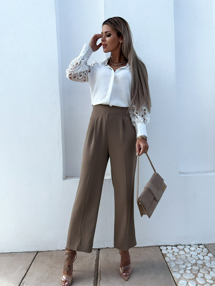 Women’s Silk Button Down Shirt Long Sleeve Cutout Mesh Blouse