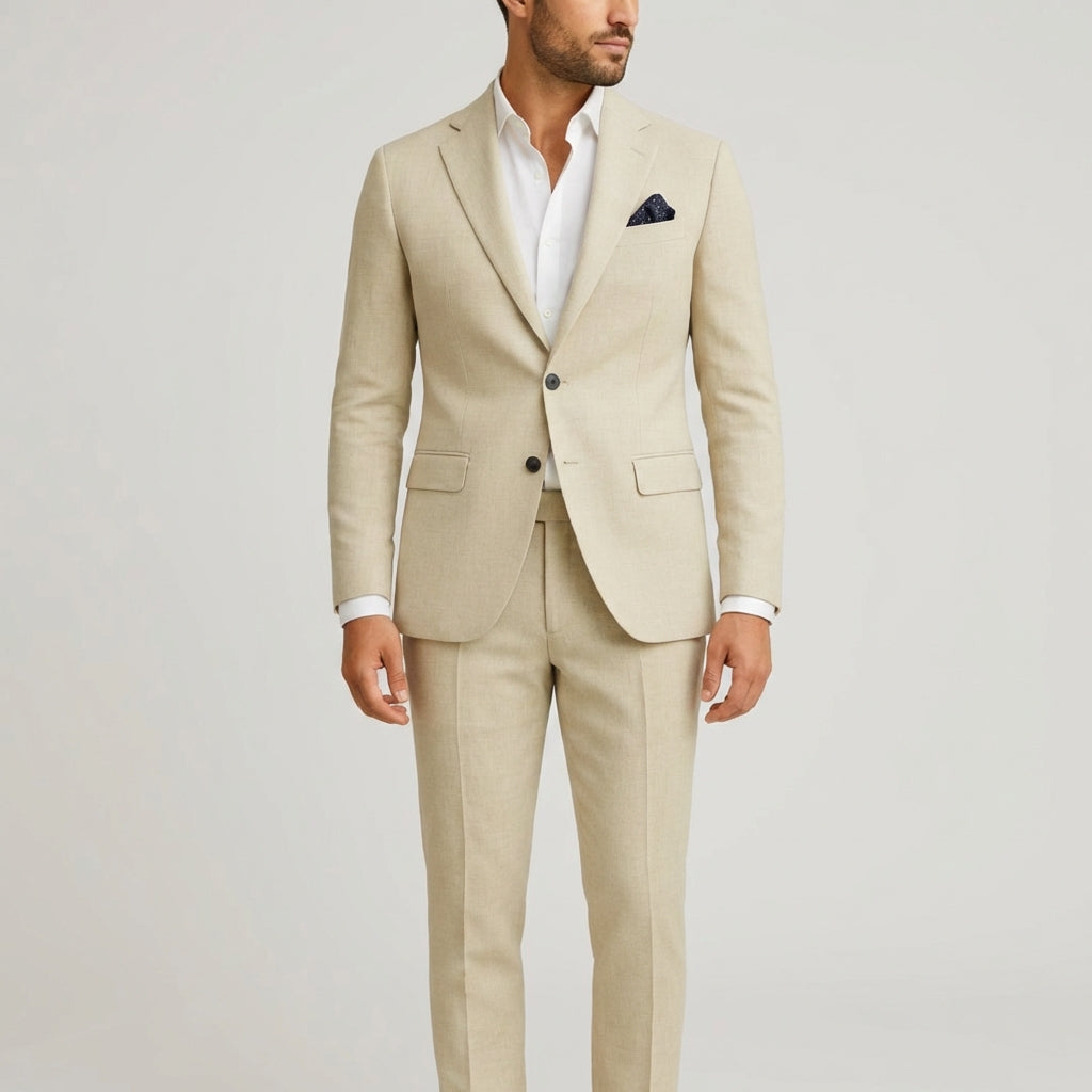 Men's Linen Blend Slim Fit Suit 2-Piece Set