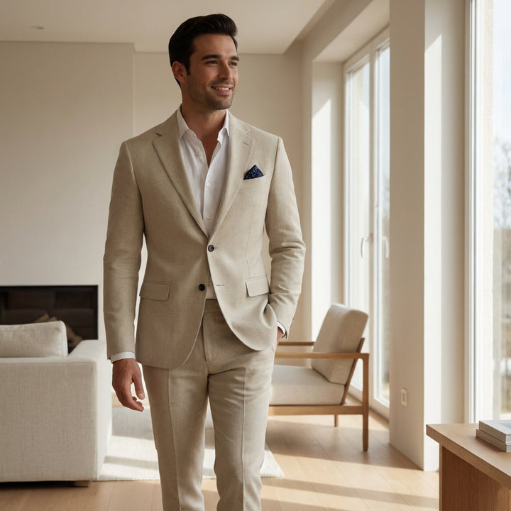 Men's Linen Tailored Slim Fit Two Piece Suit