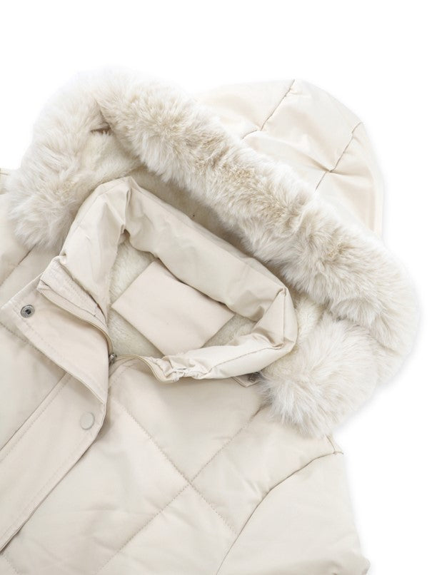 Women’s Fleece-Lined Quilted Puffer Jacket with Fur Hood