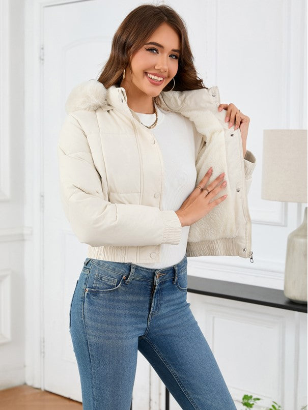 Women’s Fleece-Lined Quilted Puffer Jacket with Fur Hood