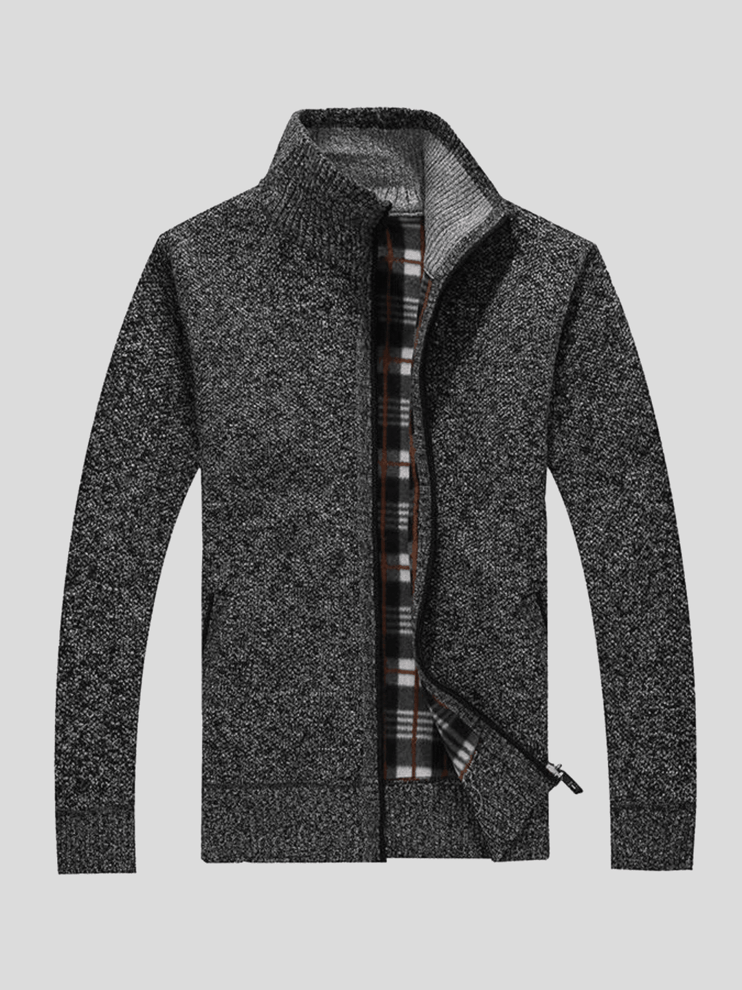 Men’s Fleece-Lined Flannel Zip-Up Sweater Jacket