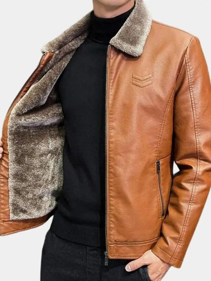 Men’s Leather-Collar Casual Zip-Front Vest Jacket