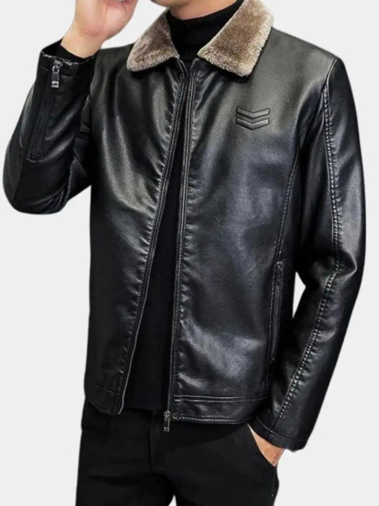 Men’s Leather-Collar Casual Zip-Front Vest Jacket