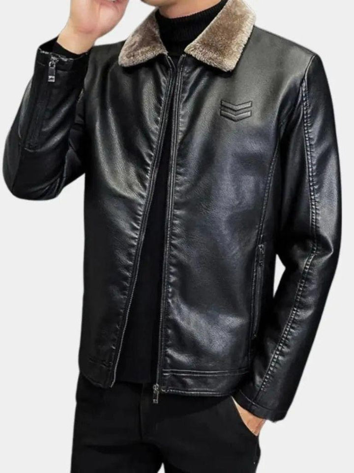 Men’s Leather-Collar Casual Zip-Front Vest Jacket
