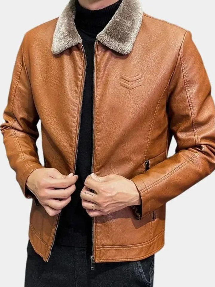 Men’s Leather-Collar Casual Zip-Front Vest Jacket