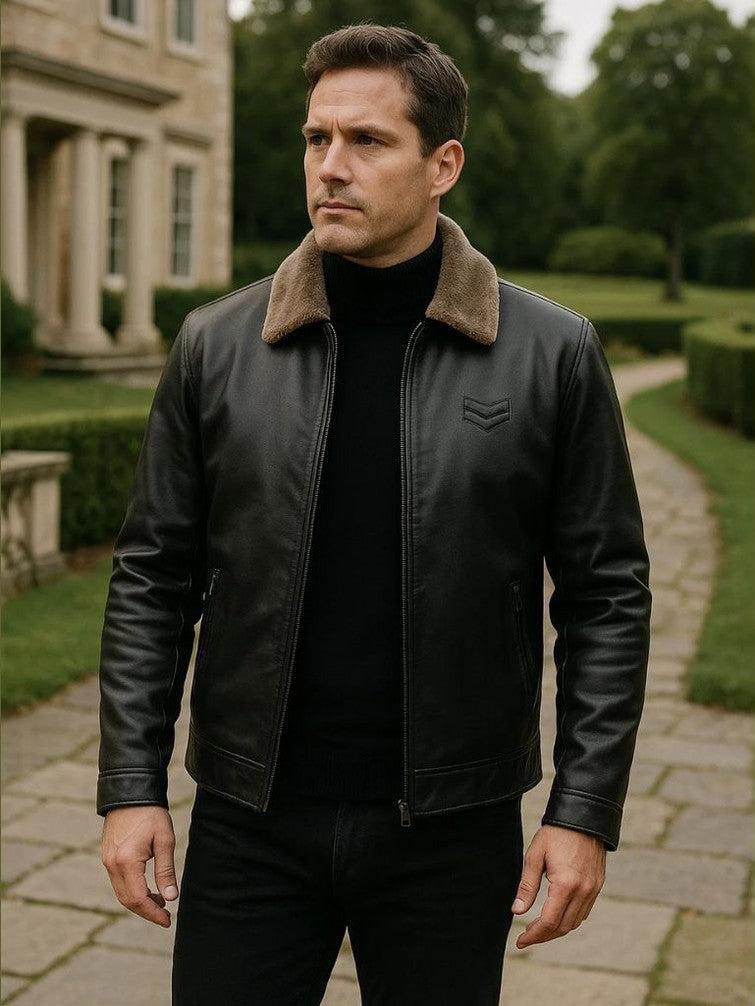 Men’s Leather-Collar Casual Zip-Front Vest Jacket