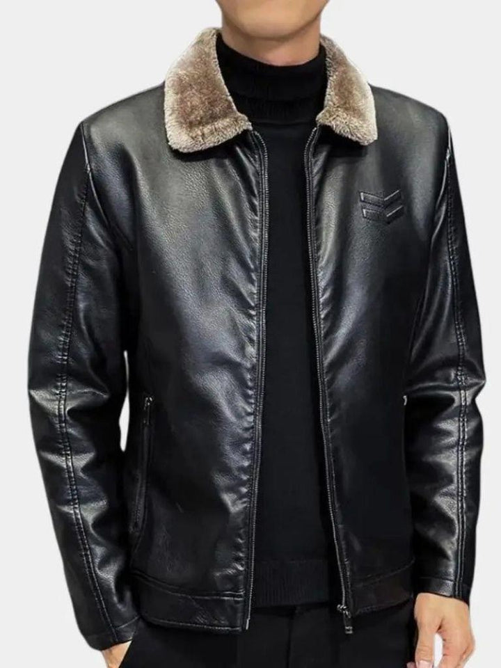 Men’s Leather-Collar Casual Zip-Front Vest Jacket