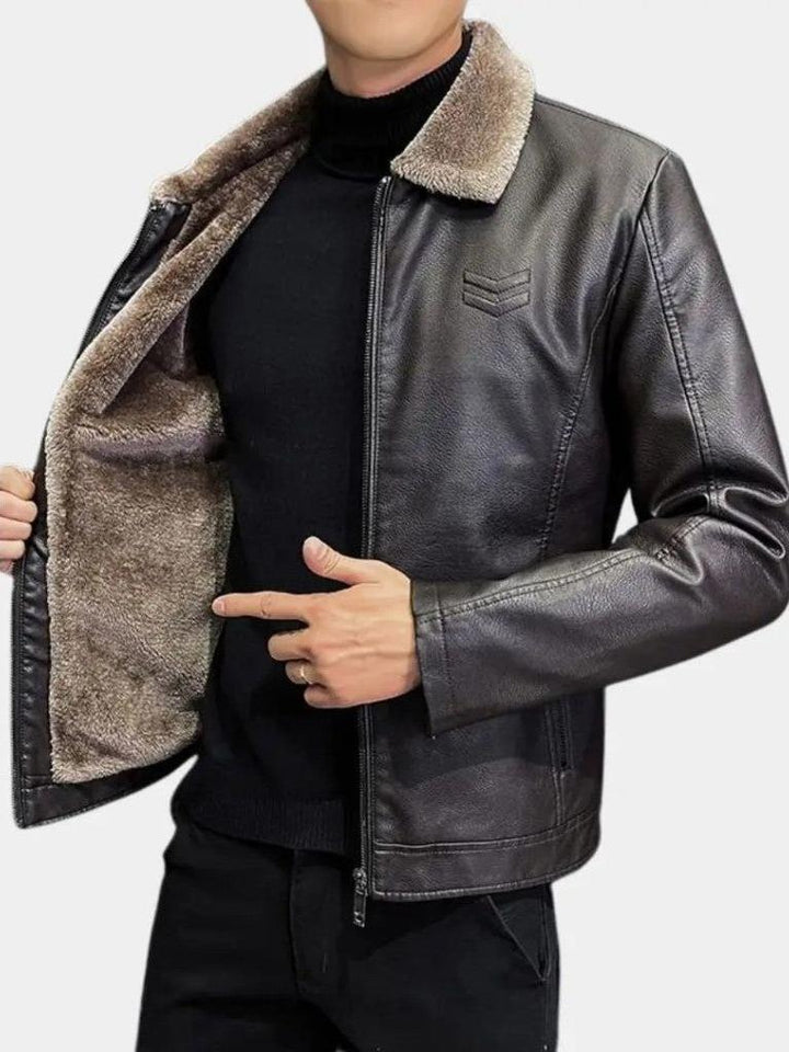 Men’s Leather-Collar Casual Zip-Front Vest Jacket