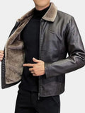Men’s Leather-Collar Casual Zip-Front Vest Jacket