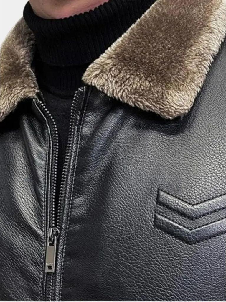 Men’s Leather-Collar Casual Zip-Front Vest Jacket