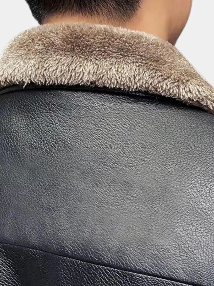 Men’s Leather-Collar Casual Zip-Front Vest Jacket