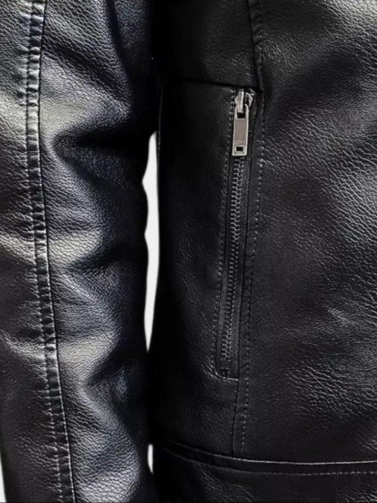 Men’s Leather-Collar Casual Zip-Front Vest Jacket