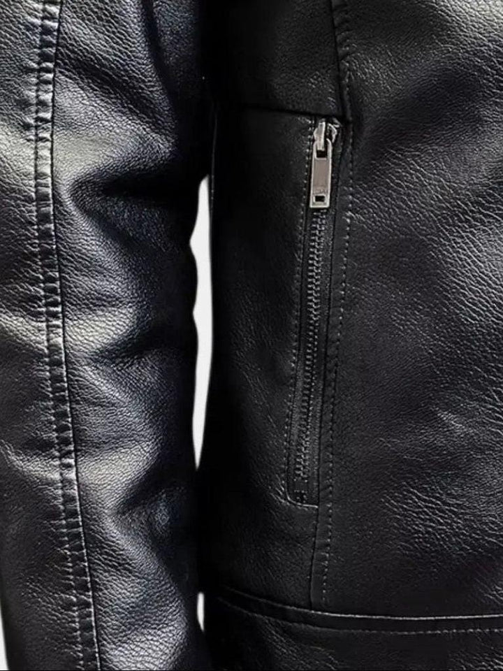 Men’s Leather-Collar Casual Zip-Front Vest Jacket