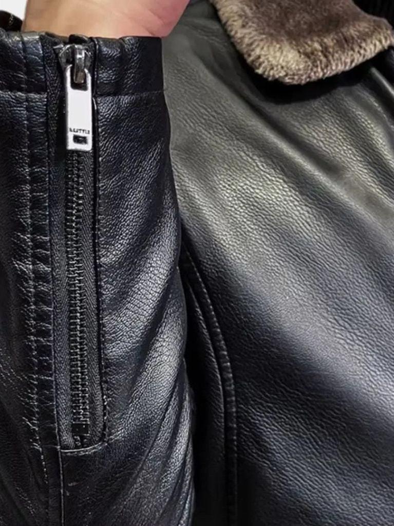 Men’s Leather-Collar Casual Zip-Front Vest Jacket