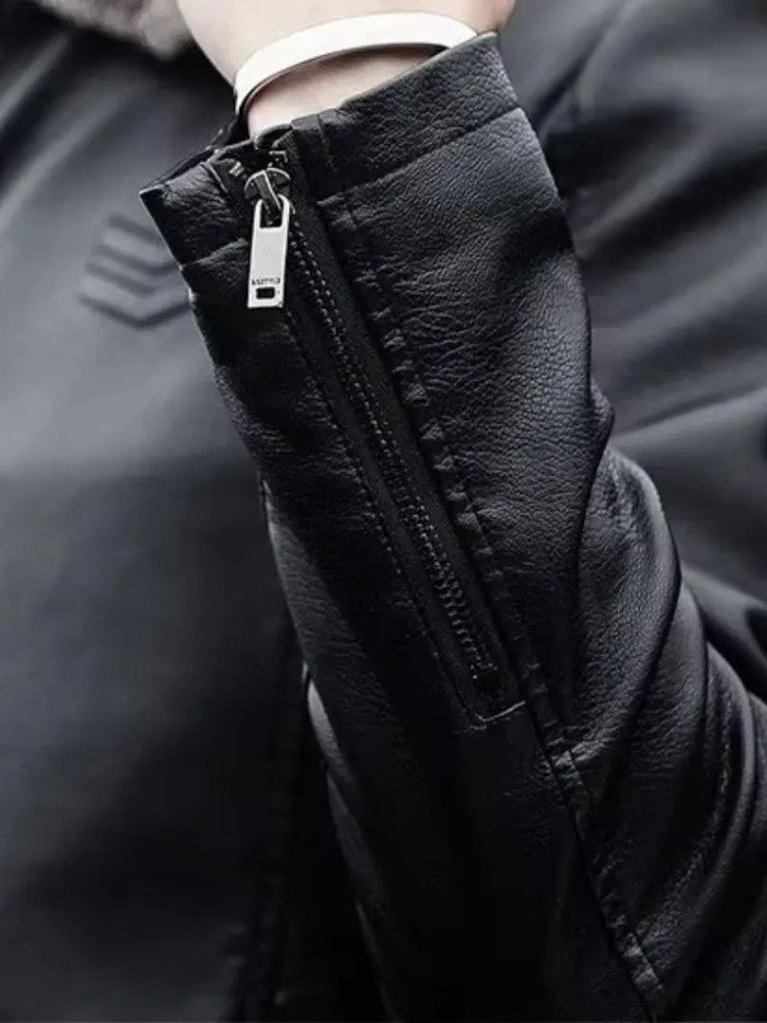 Men’s Leather-Collar Casual Zip-Front Vest Jacket