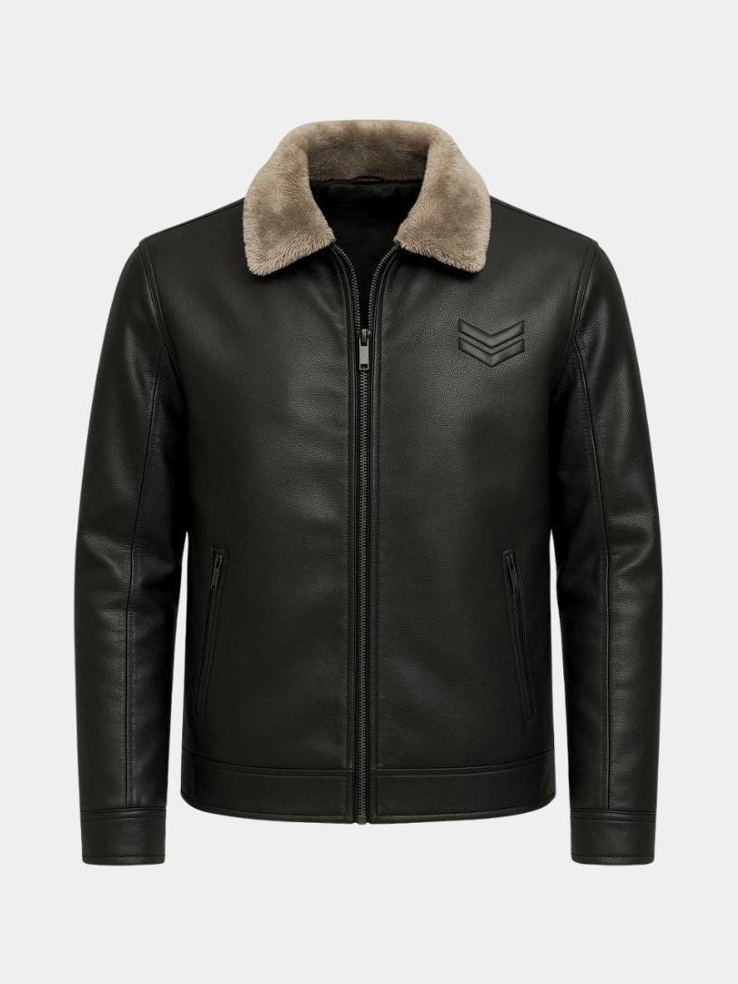 Men’s Leather-Collar Casual Zip-Front Vest Jacket
