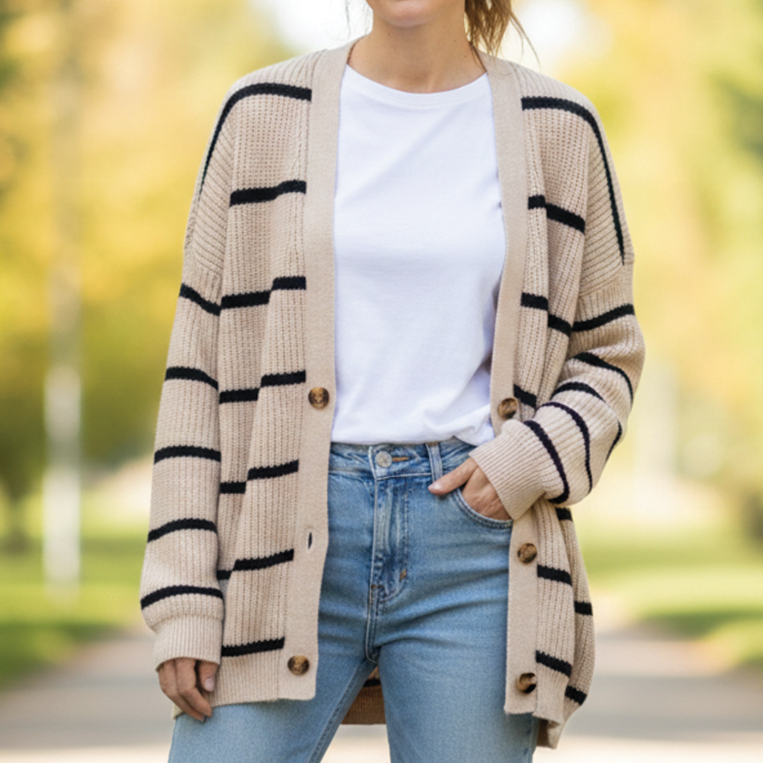 Cardigan Women's Knit Oversized Striped Sweater