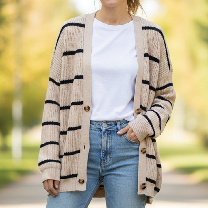 Cardigan Women's Knit Oversized Striped Sweater