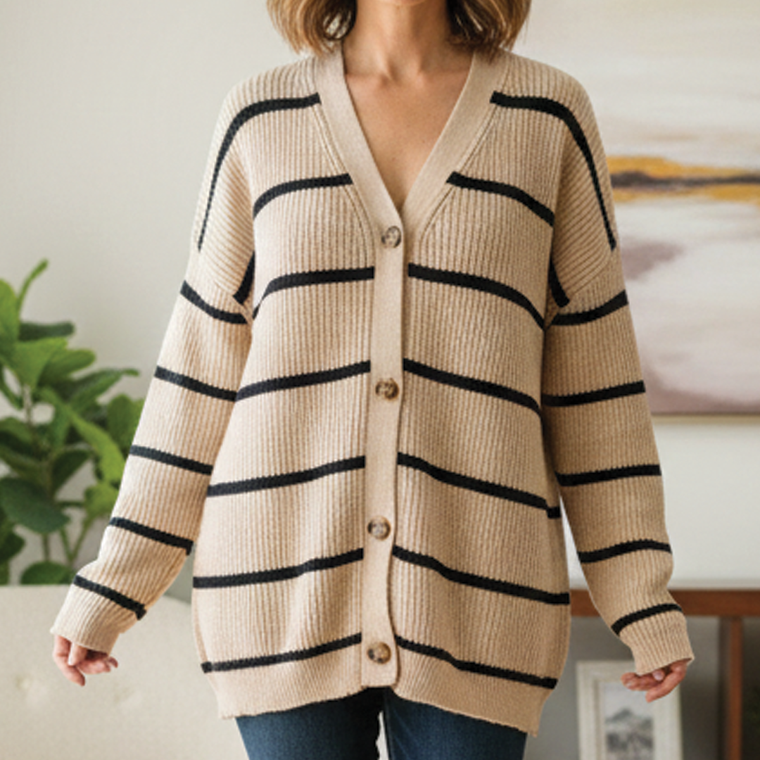 Cardigan Women's Knit Oversized Striped Sweater