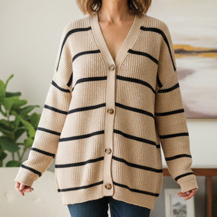 Cardigan Women's Knit Oversized Striped Sweater