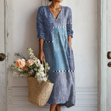 Women’s Linen Abstract Geometry Print Maxi Dress