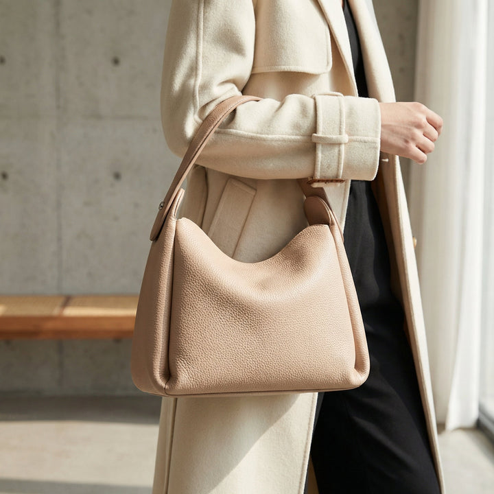 Women's Leather Shoulder Bag – Curved Handle Structured Tote