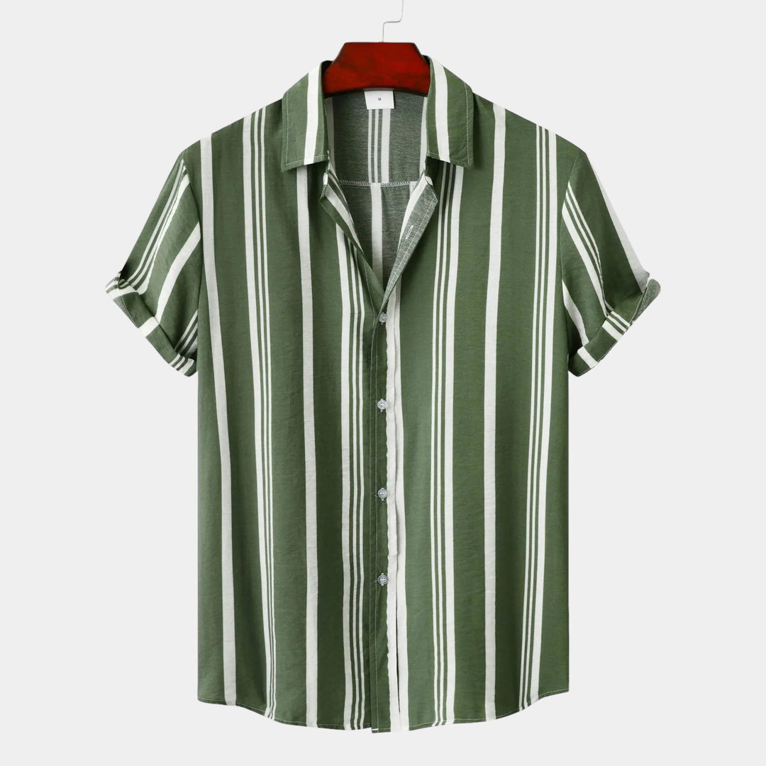 Men's Linen Vertical Stripe Short Sleeve Shirt
