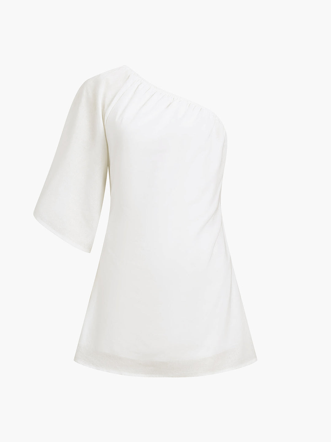 Women's Linen One Shoulder Puff Sleeve Mini Dress