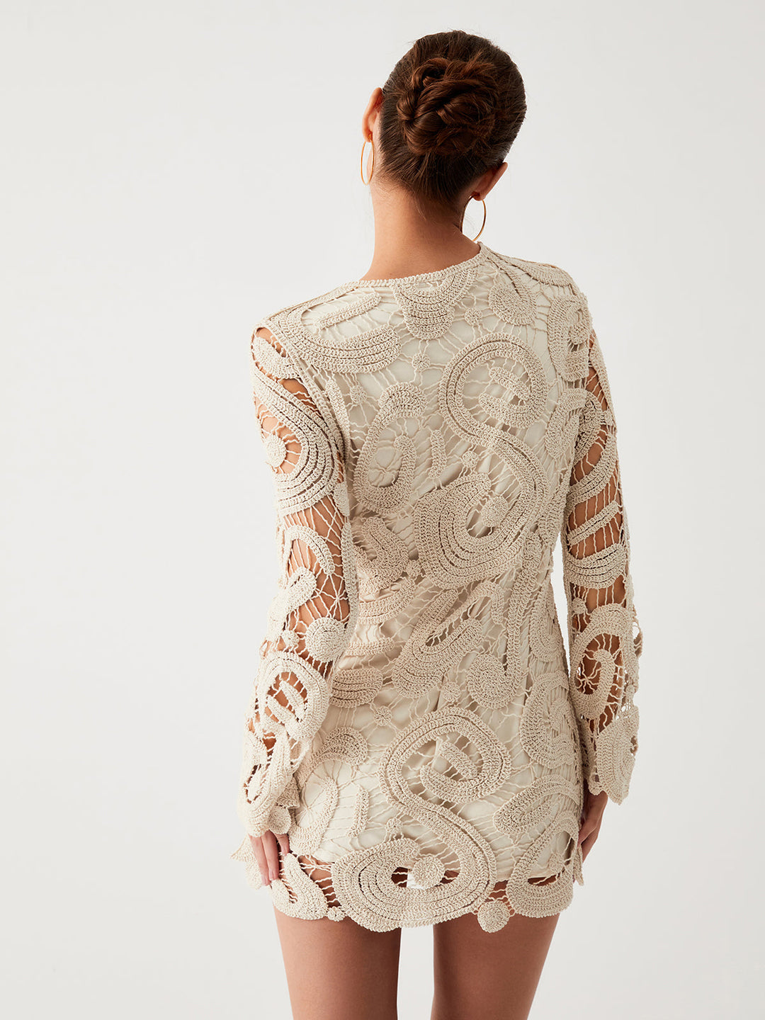 Women's Crochet Knit Long-Sleeve Party Mini Dress