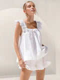 Women's Linen Ruffle Pajama Shorts Set