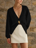 Women's Merino Wool Knit V-Neck Cardigan Sweater
