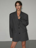 Women's Oversized Wool Blazer Coat Premium Wool Mix Formal Suit Jacket