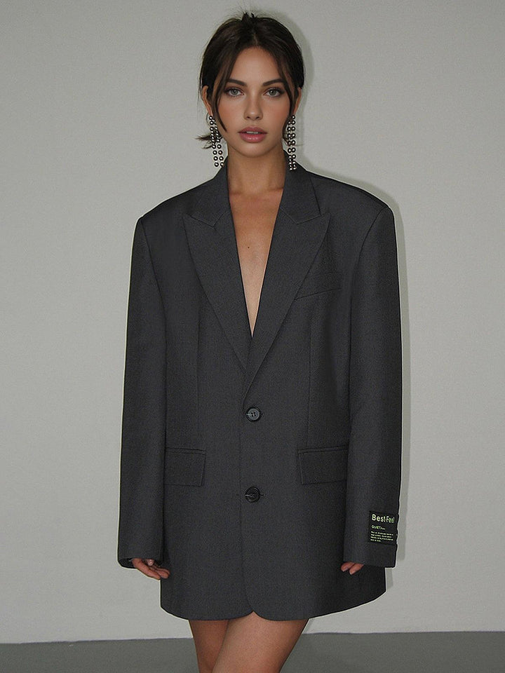 Women's Oversized Wool Blazer Coat Premium Wool Mix Formal Suit Jacket