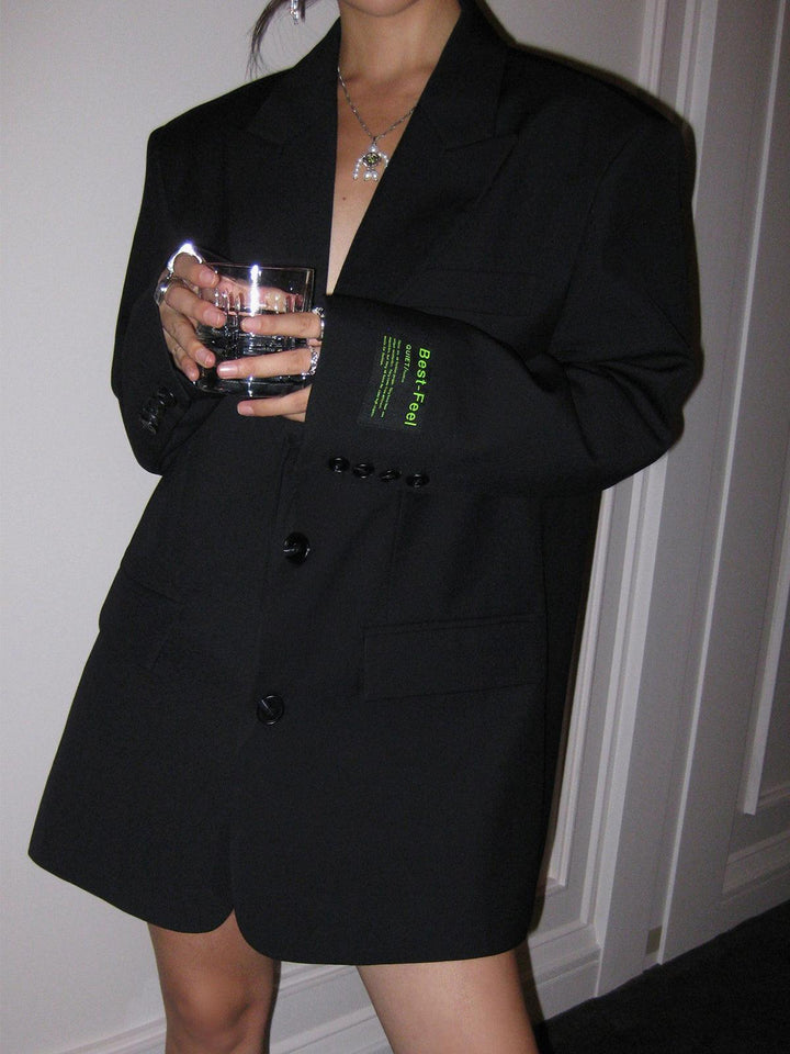 Women's Oversized Wool Blazer Coat Premium Wool Mix Formal Suit Jacket