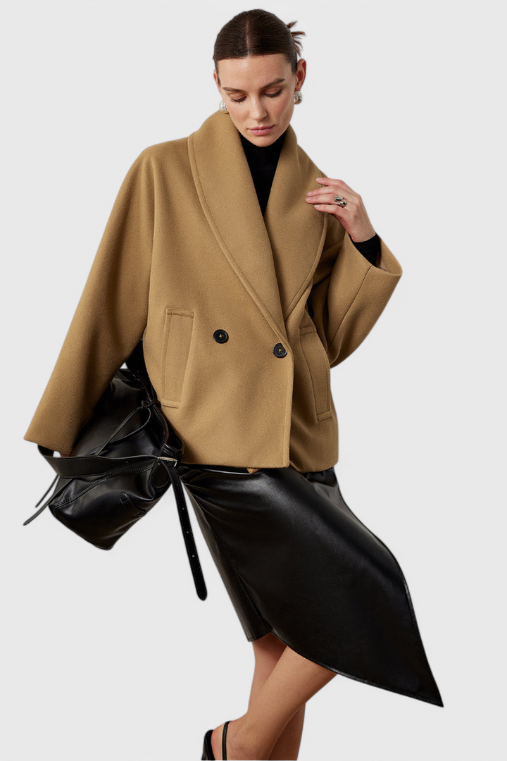 Women's Wool Pea Coat Oversized Double Breasted Jacket