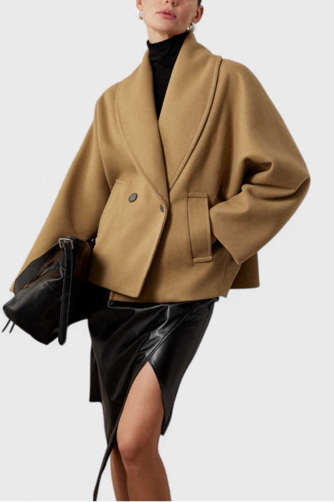 Women's Wool Pea Coat Oversized Double Breasted Jacket