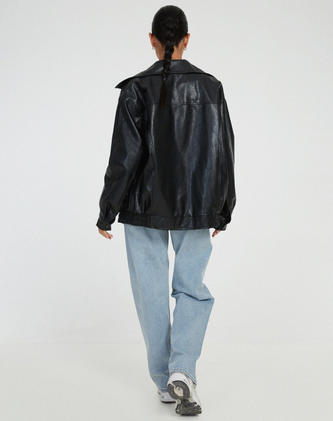 Women's Leather Jacket Bomber Oversized Faux Coat