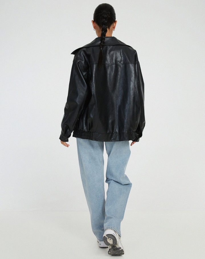 Women's Leather Jacket Bomber Oversized Faux Coat