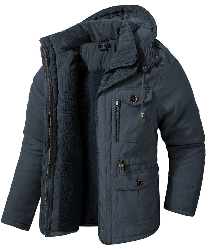Men's Fleece Lined Hooded Outerwear Casual Coat Parka Jacket